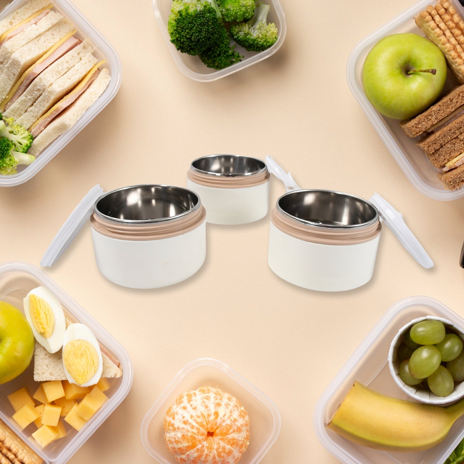 Ganesh Smart Stack 3 Layer Portable Lunch Box Stainless Steel Airtight Leak-Proof Lunch Box for Office, School, Picnic: Color May Vary (3 Layer) - Bhavnagar Deodap