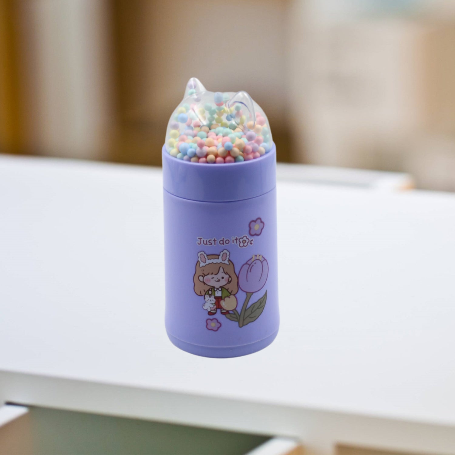 Girl Glass Water Bottle for School with Kid Sparkle Strap Cat Lid Sequins Glitter Glass Cup Birthday Gift Children 350ml (MOQ :- 75 pc) - Bhavnagar Deodap