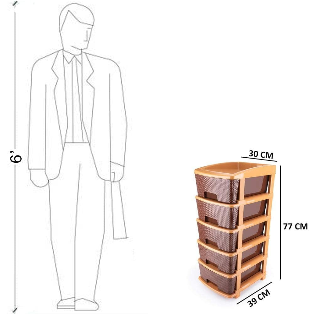 1151 5tier Plastic Modular Drawer System For Multiple Use (Brown colour) 