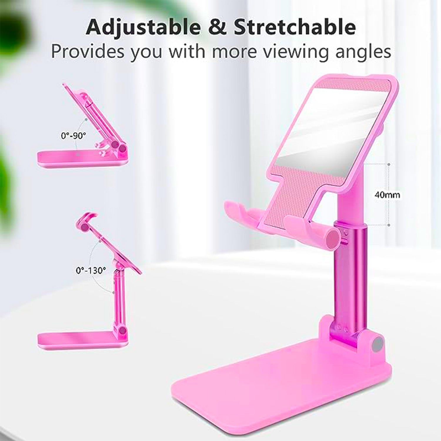 DESKTOP CELL PHONE STAND PHONE HOLDER WITH MIRROR FULL 3-WAY ADJUSTABLE PHONE STAND FOR DESK HEIGHT + ANGLES PERFECT AS DESK ORGANIZERS AND ACCESSORIES - Bhavnagar Deodap