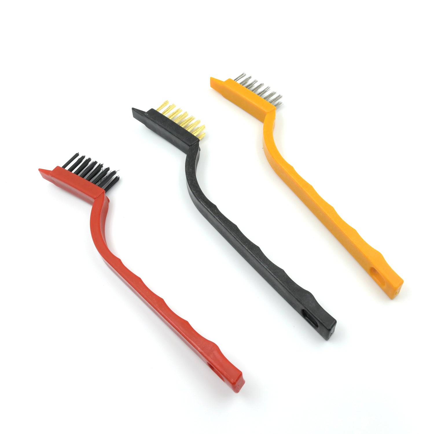 3pc Mini Wire Brush Set Brass Nylon Stainless Steel Bristles Household Cleaning Brush for Gas Stove, Smoke Machine Tool Burner Tiles Tap Rust Removal Welding Slag Dirt & Paint Scrubbing (3 Pcs Set) - Bhavnagar Deodap