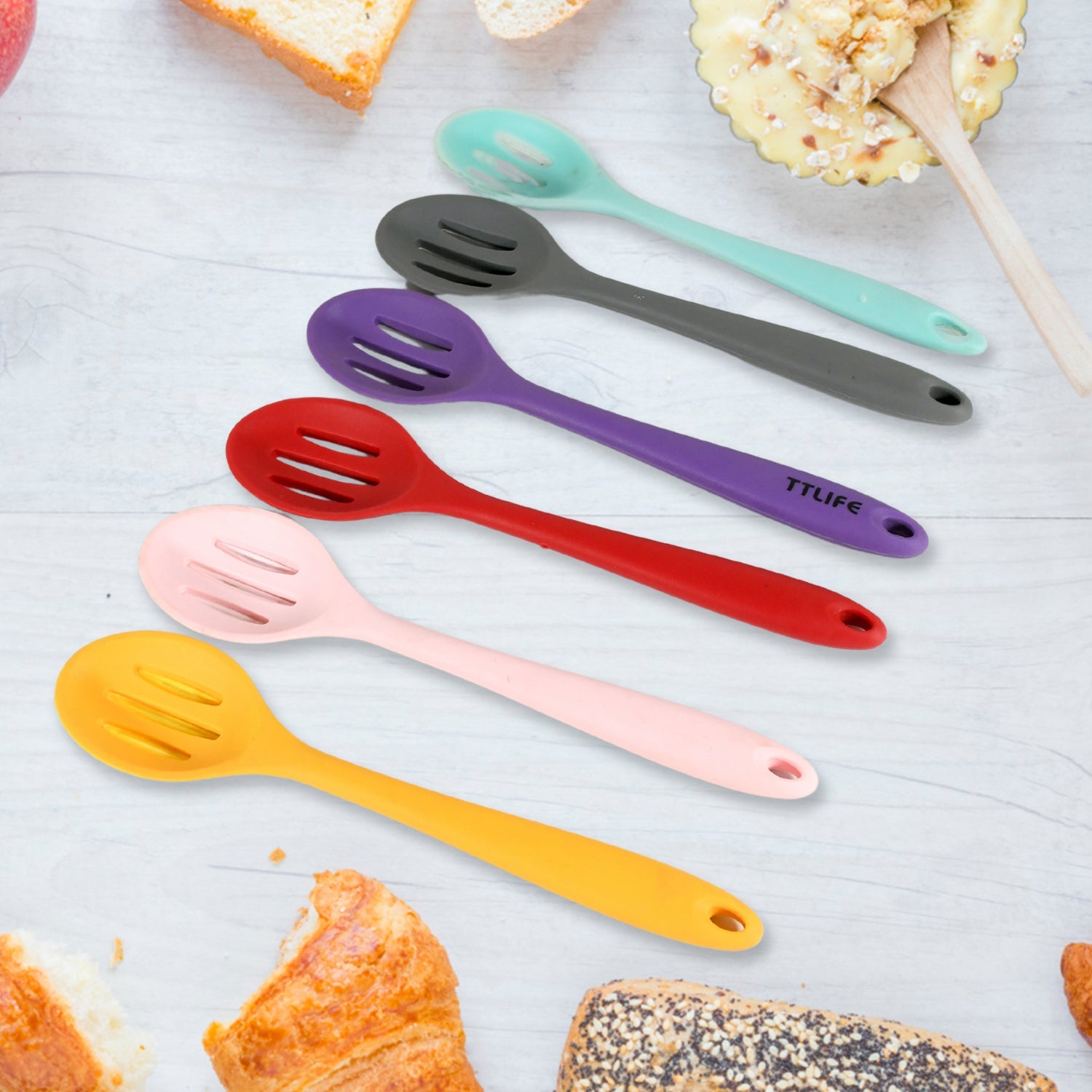 Multipurpose Silicone Spoon, Silicone Basting Spoon Non-Stick Kitchen Utensils Household Gadgets Heat-Resistant Non Stick Spoons Kitchen Cookware Items For Cooking and Baking (6 Pcs Set) - Bhavnagar Deodap