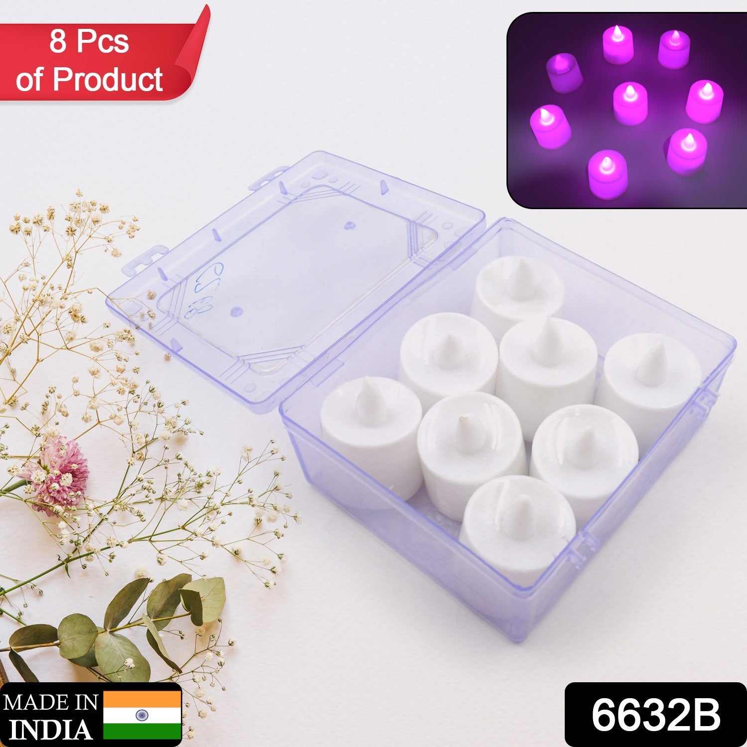 Pink Flameless LED Tealights, Smokeless Plastic Decorative Candles - Led Tea Light Candle For Home Decoration (Pack Of 8pc) ( Diya , Divo , Diva , Deepak , Jyoti) - Bhavnagar Deodap