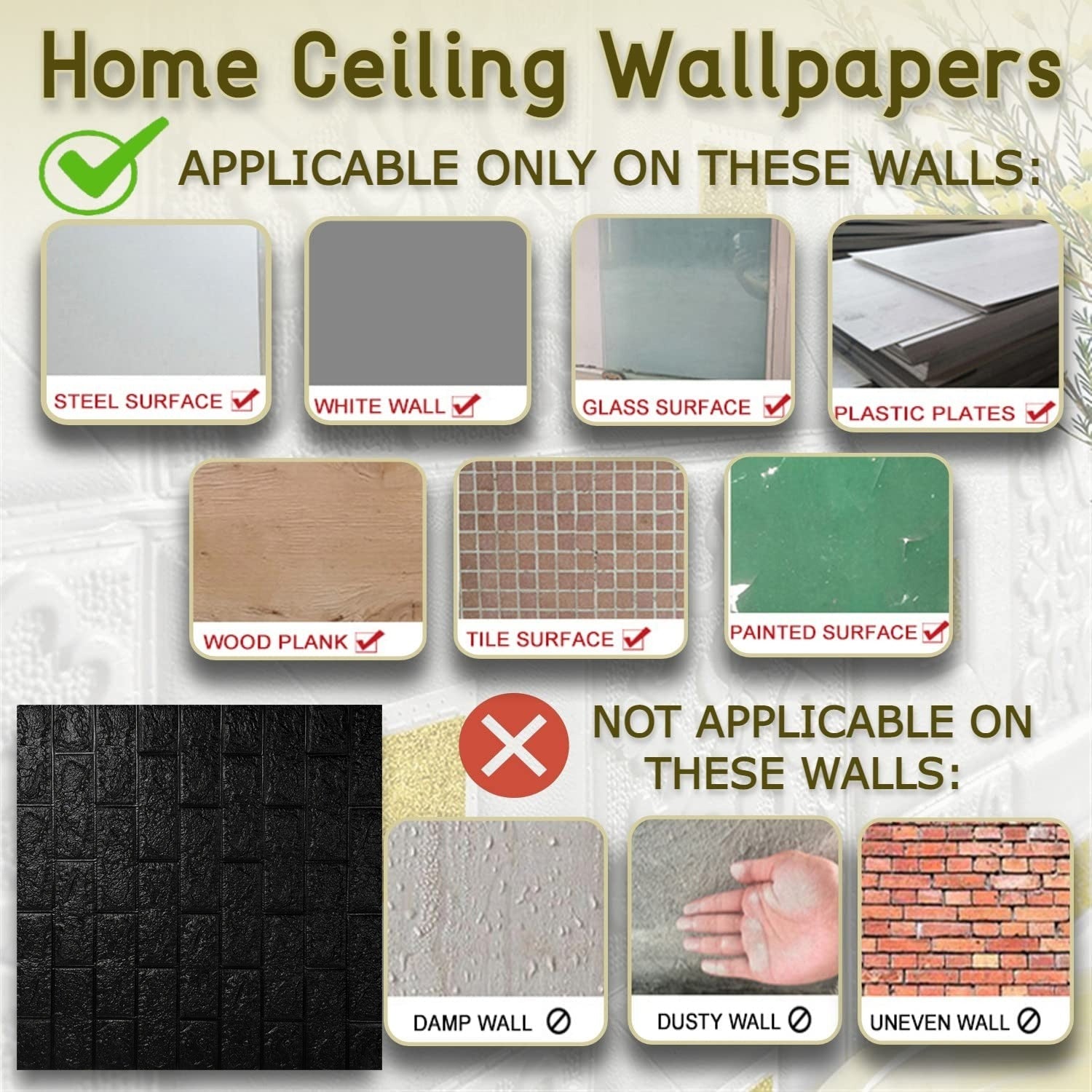 Design Wallpaper 3D Foam Wallpaper Sticker Panels I Ceiling Wallpaper For Living Room Bedroom I Furniture, Door I Foam Tiles - Bhavnagar Deodap