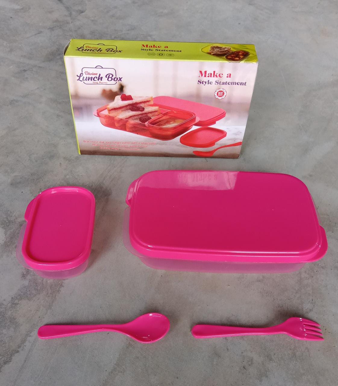 Unbreakable Divine Leak Proof Plastic Lunch Box Food Grade Plastic BPA-Free 2 Containers with Spoon - Bhavnagar Deodap
