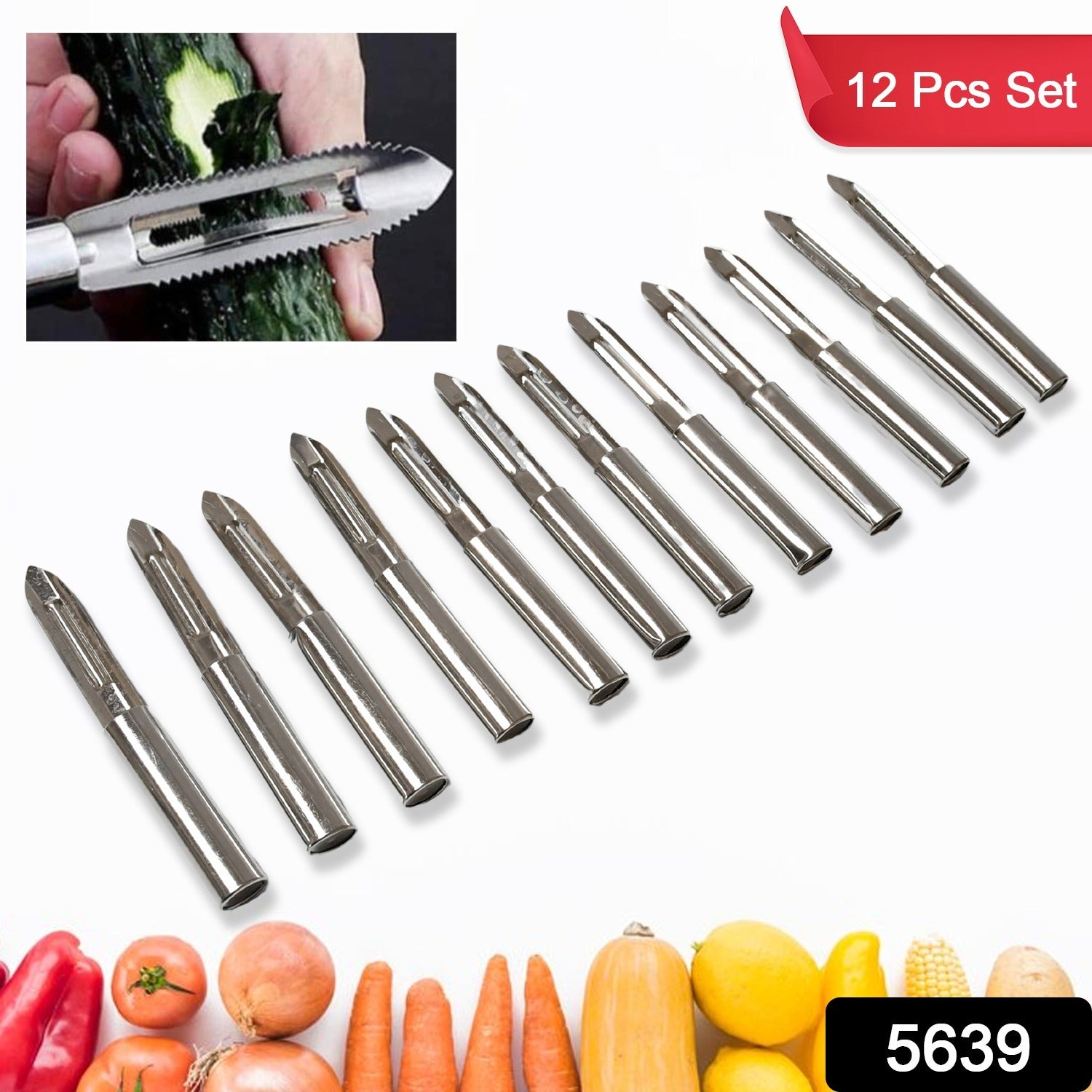 Multi-Purpose Stainless Steel Peeler With Handle For Vegetables, Potato Peeler, Carrot, grated, Suitable for Peeling and shredding Fruit and Vegetables Kitchen Accessories, Piller (12 Pcs Set)  - Bhavnagar Deodap