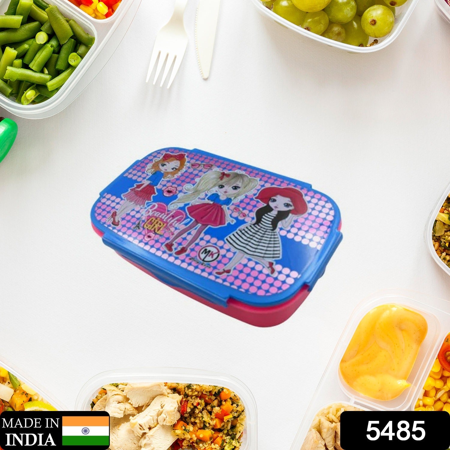 CARTOON PRINTED PLASTIC LUNCH BOX WITH INSIDE SMALL BOX & SPOON FOR KIDS, AIR TIGHT LUNCH TIFFIN BOX FOR GIRLS BOYS, FOOD CONTAINER, SPECIALLY DESIGNED FOR SCHOOL GOING BOYS AND GIRLS - Bhavnagar Deodap