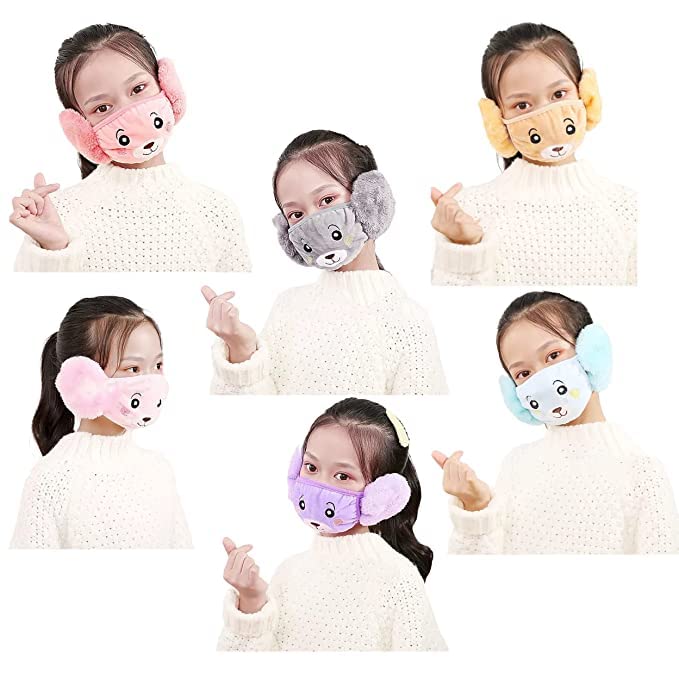 Kids Girl's and Boys' Warm Winter Face Mask with Plush Ear Muffs Covers, Pink color, (3 Years to 10 Years) for Autumn Winter (Set of 1 piece)-