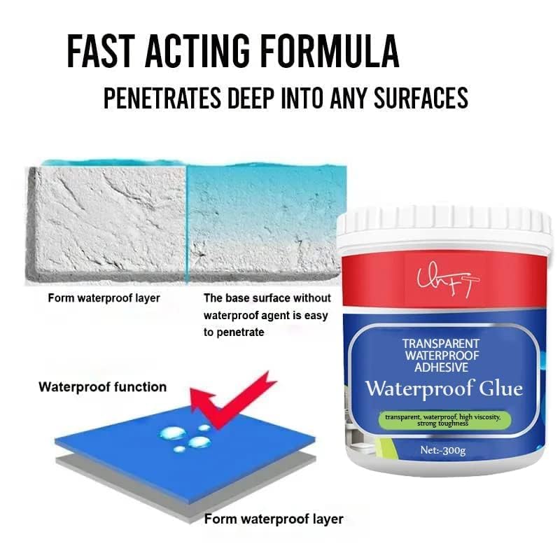 Transparent Waterproof Glue 300g with Brush, Leakage Protection Outdoor Bathroom Wall Tile Window Roof, Anti-Leakage Agent, sealant glue, Roof Sealant Waterproof Gel