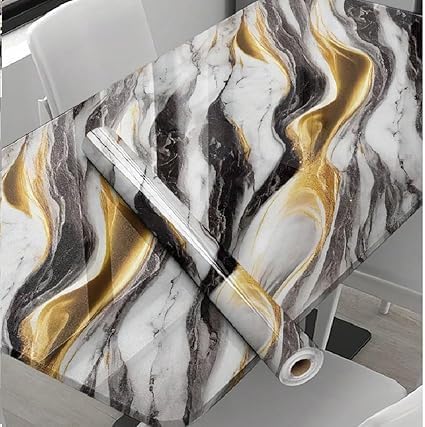 Black Gold Marble Foil Wallpaper - Waterproof and Oil-Proof Self-Adhesive DIY Sticker for Furniture, Kitchen, Cabinets, Almirahs, Wardrobes, and Tabletops (60x200 cm) (1