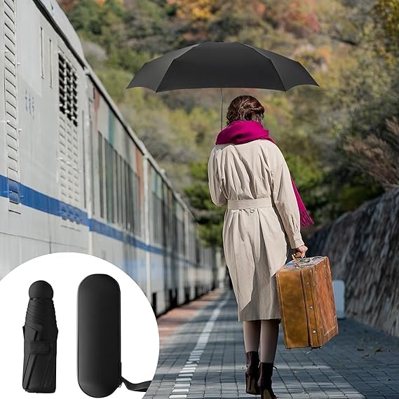 Umbrella with Case for Men & Women (Manual Open) Compact Travelling Umbrella, Polyester & UV Protection Fabric for Summer/Anti-Slip Handle- Use in Rain & Summer