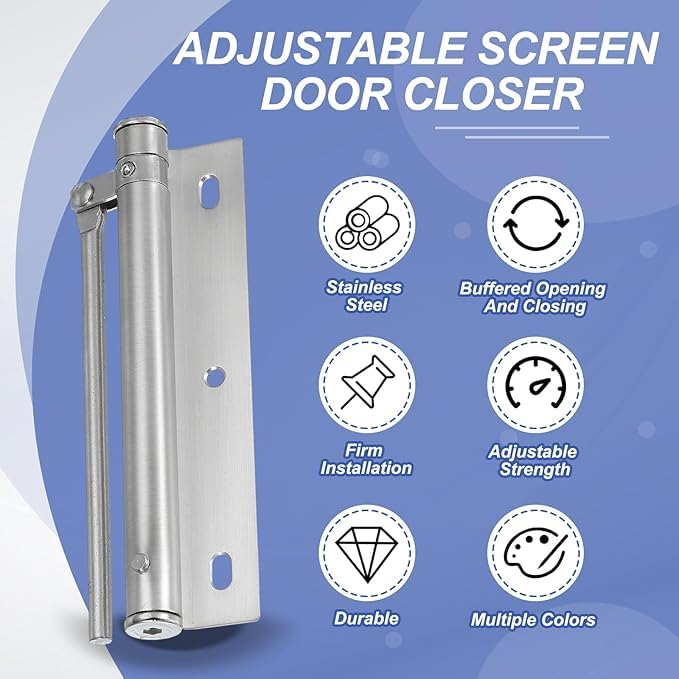 Automatic Door Closer,Spring Door Closer,Adjustable Spring Storm Door Closer, Heavy Duty Safety Spring Door Closer with Allen Key and Screws for Residential Commercial, Soft Closing Door