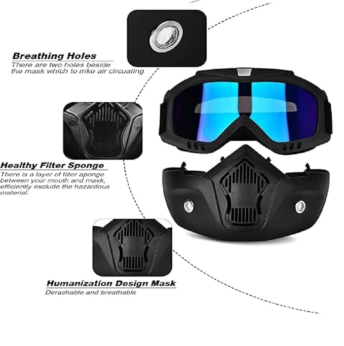 Motorcycle Goggle Mask Anti Scratch Uv Protective Face Mask, Bike Riding Goggles With Detachable Adjustable Elastic Strap For Helmet - Rainbow Visor - Bhavnagar Deodap