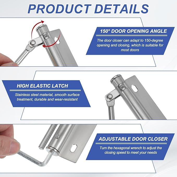 Automatic Door Closer,Spring Door Closer,Adjustable Spring Storm Door Closer, Heavy Duty Safety Spring Door Closer with Allen Key and Screws for Residential Commercial, Soft Closing Door