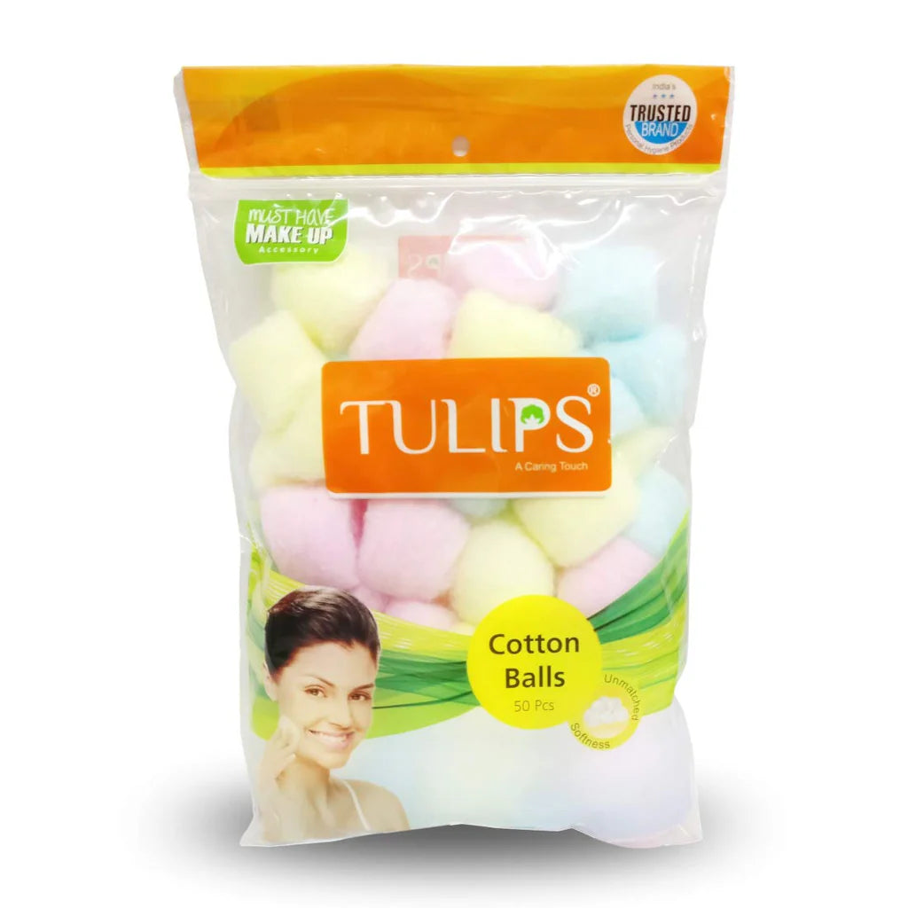 Tulips Multicolor Cotton Balls (50 Pieces) - Pack Of 1 - Bhavnagar Deodap