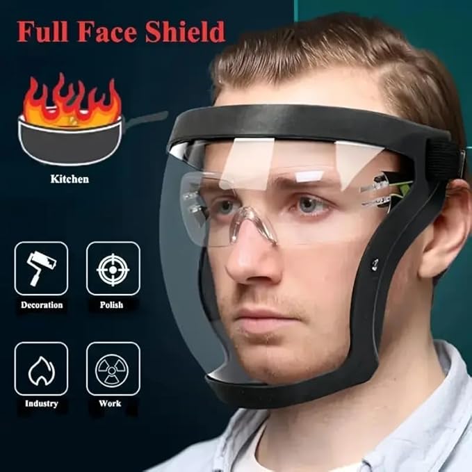 Anti-Fog Full Face Shield Upgraded, Impact & Wind Resistant Cycling Mask with Adjustable Fit, Transparent Protection for Outdoor & Kitchen Use, Heat & Blue Light Blocking - Bhavnagar Deodap
