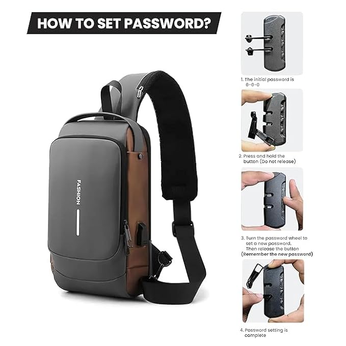 Crossbody Sling Bag For Men Women, Anti-Theft Fashion Chest Bag with USB Charging Port, Messenger Bags, Waterproof Casual Shoulder Bag