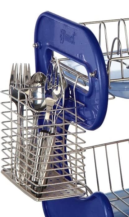 STAINLESS STEEL DRAIN BOWL STORAGE RACK HOLDER PLATE DISH CUTLERY CUP RACK WITH TRAY KITCHEN SHELF STAND - Bhavnagar Deodap