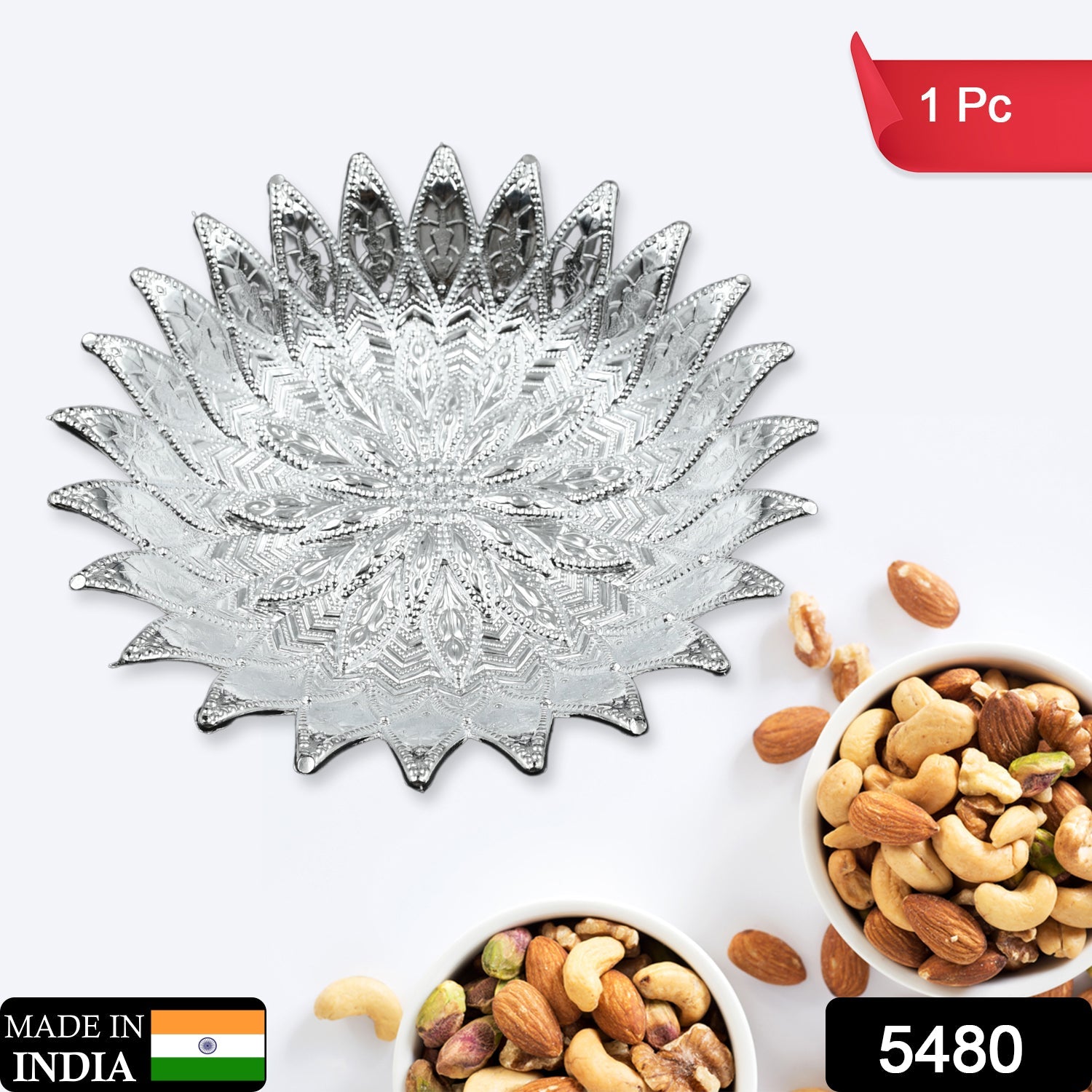 Traditional Design Serving Tray, Plastic Silver Finish Serving Tray, Multipurpose Tray, Decorative Tray, Mukhwas Serving Tray (1 Pc ) - Bhavnagar Deodap