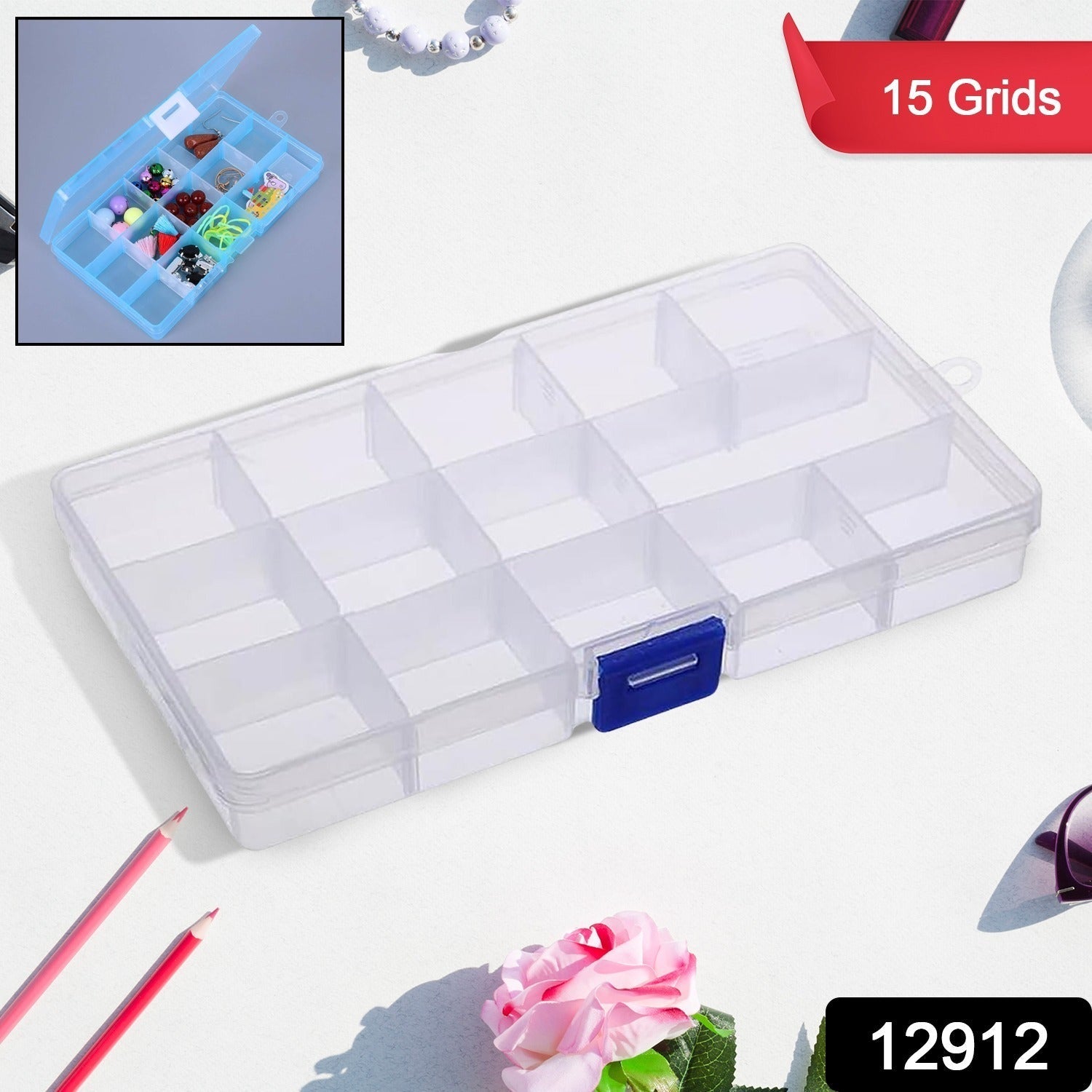 15 Grids Jewelry Organizer Plastic Jewelry Organizer Box Clear Jewelry Organizer Box Plastic Bead Organizers with Adjustable Dividers for Herbs Pills Bead, Jewelry, and Other Small Item (1 Pc) - Bhavnagar Deodap