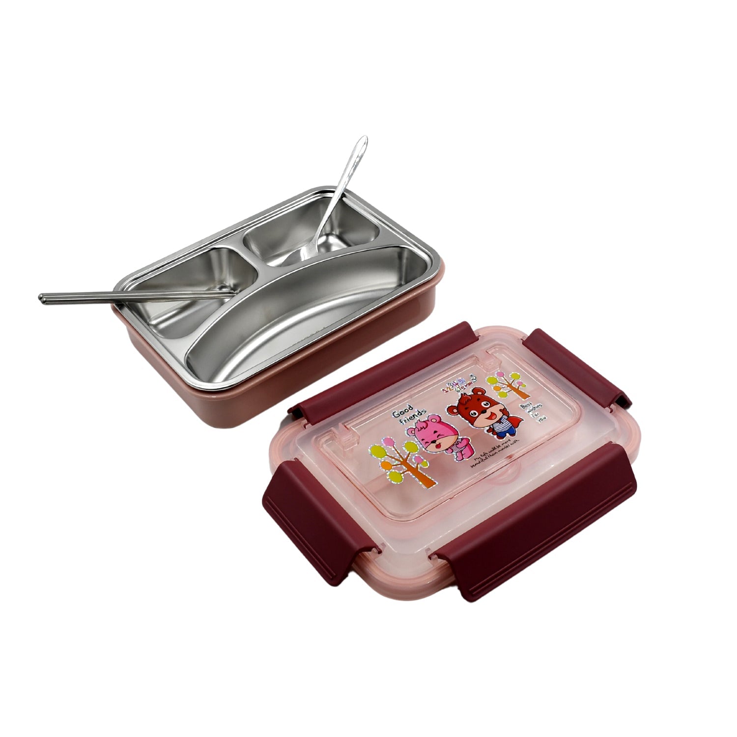 Food‑Safe Materials Kids Lunch Box With steel  Spoon & chopsticks Compartment is Designed Made of 304 Stainless Steel Easy to Clean for School for Camping for Work for Home, Office - Bhavnagar Deodap