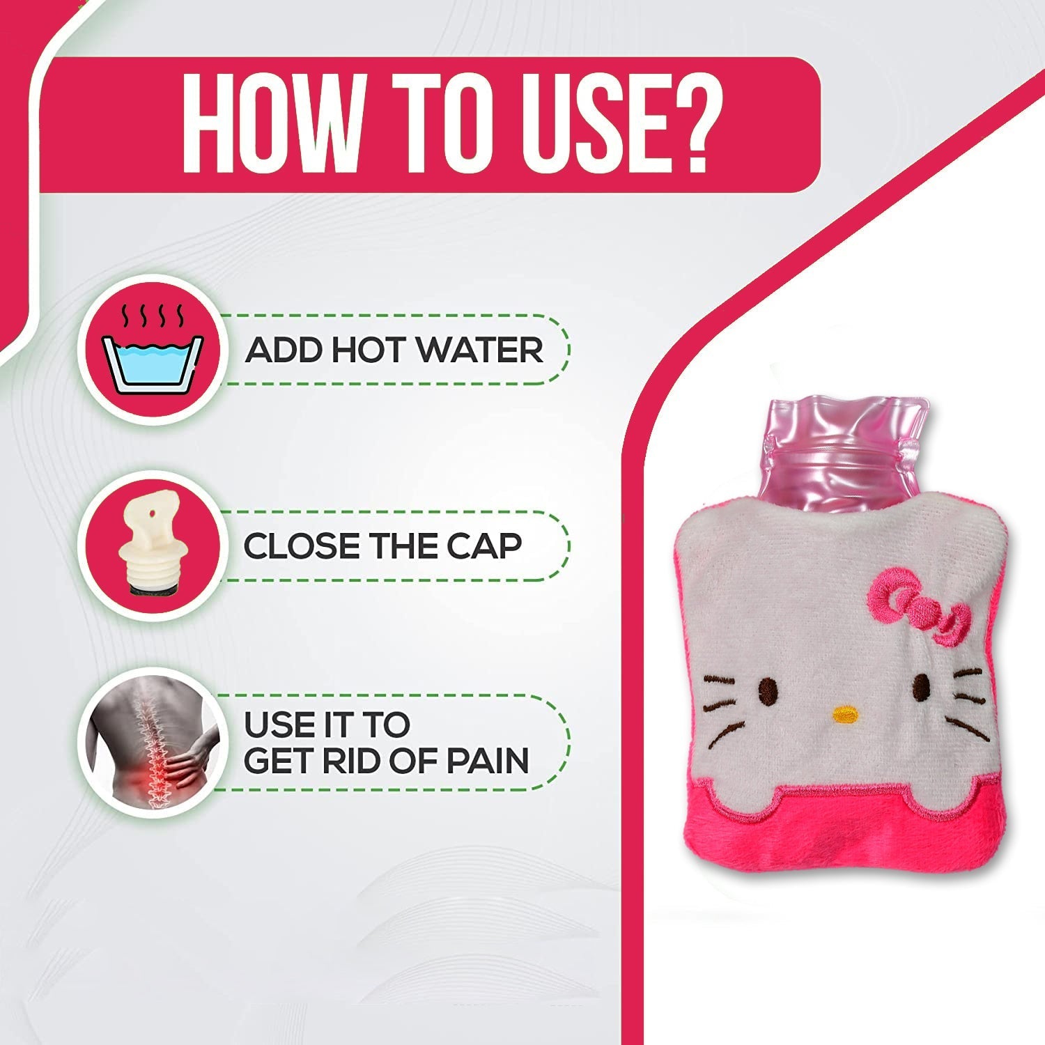 Pink Hello Kitty Small Hot Water Bag with Cover for Pain Relief - Bhavnagar Deodap