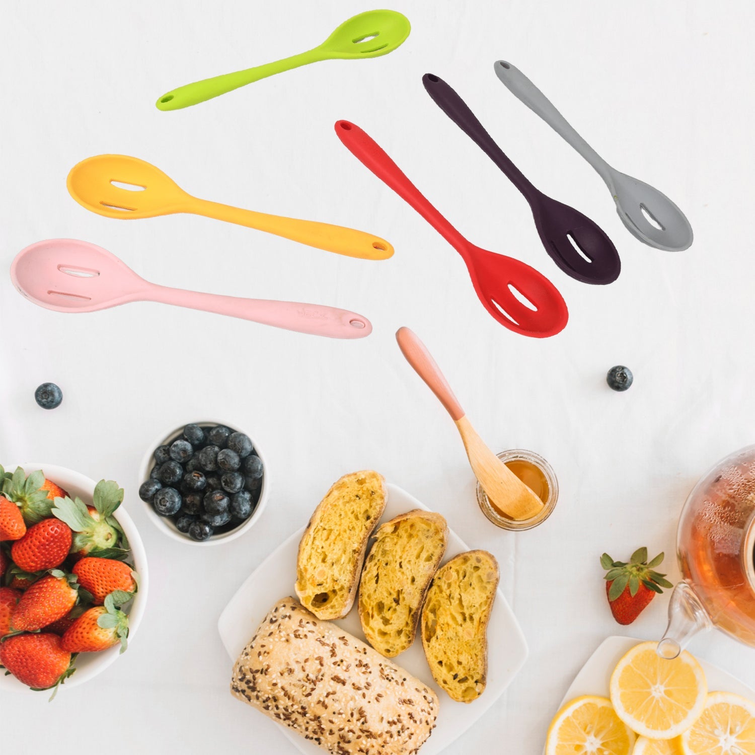 Multipurpose Silicone Spoon, Silicone Basting Spoon Non-Stick Kitchen Utensils Household Gadgets Heat-Resistant Non Stick Spoons Kitchen Cookware Items For Cooking and Baking (6 Pcs Set) - Bhavnagar Deodap