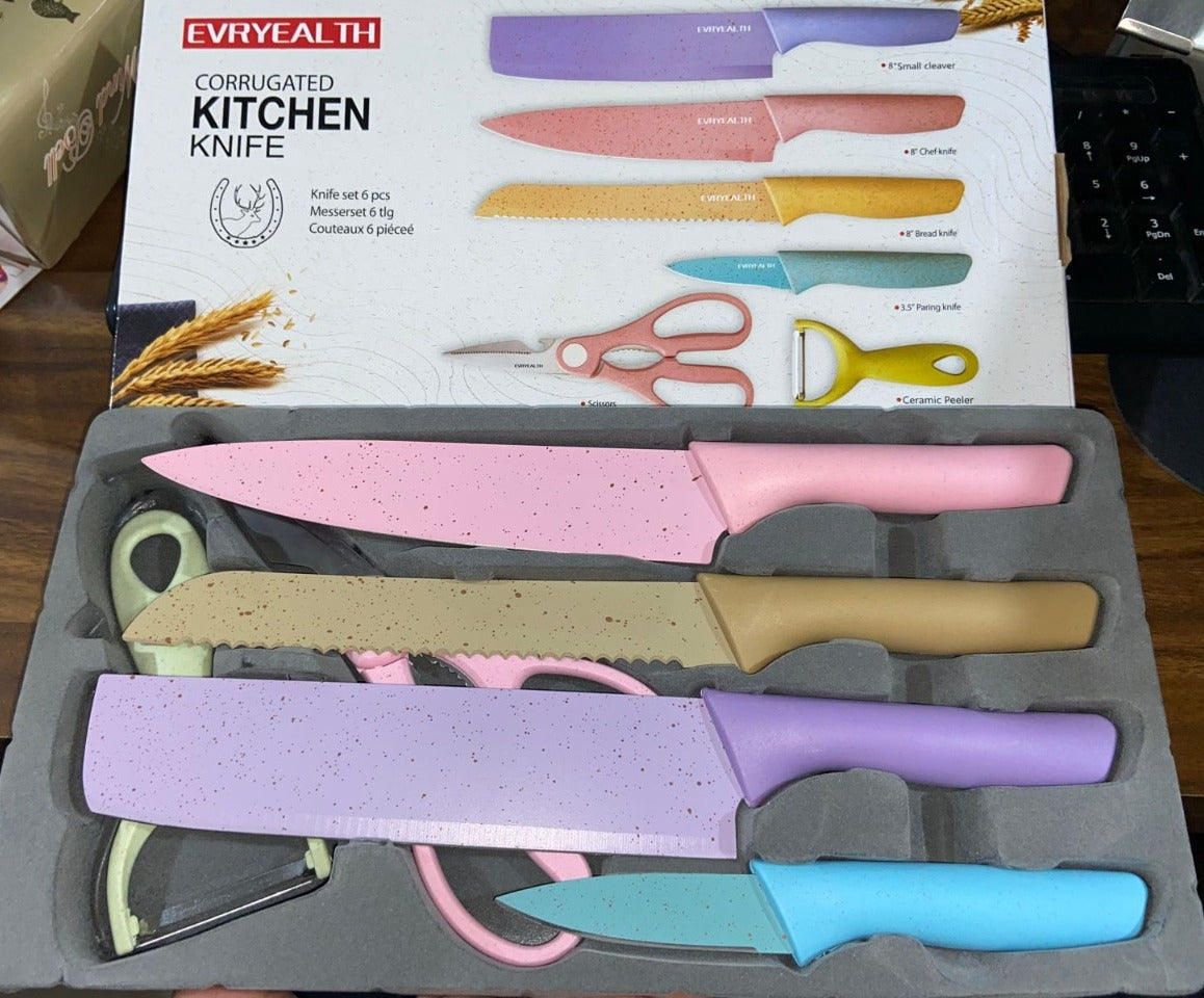 Corrugated 6Pc Kitchen Knife Set Professional Box Knife Set 6 Piece Forged Kitchen Knives with Box. - Bhavnagar Deodap