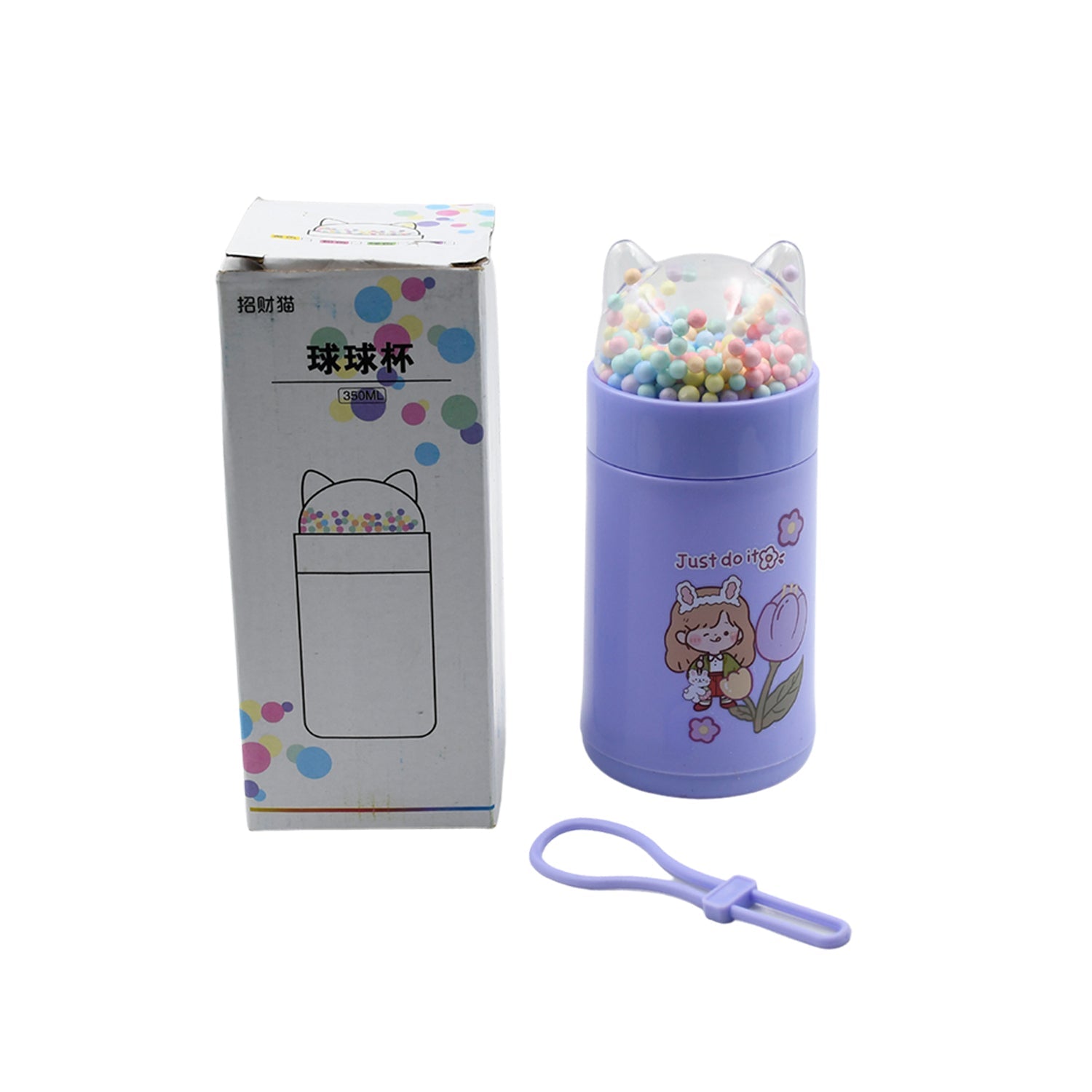 Girl Glass Water Bottle for School with Kid Sparkle Strap Cat Lid Sequins Glitter Glass Cup Birthday Gift Children 350ml (MOQ :- 75 pc) - Bhavnagar Deodap