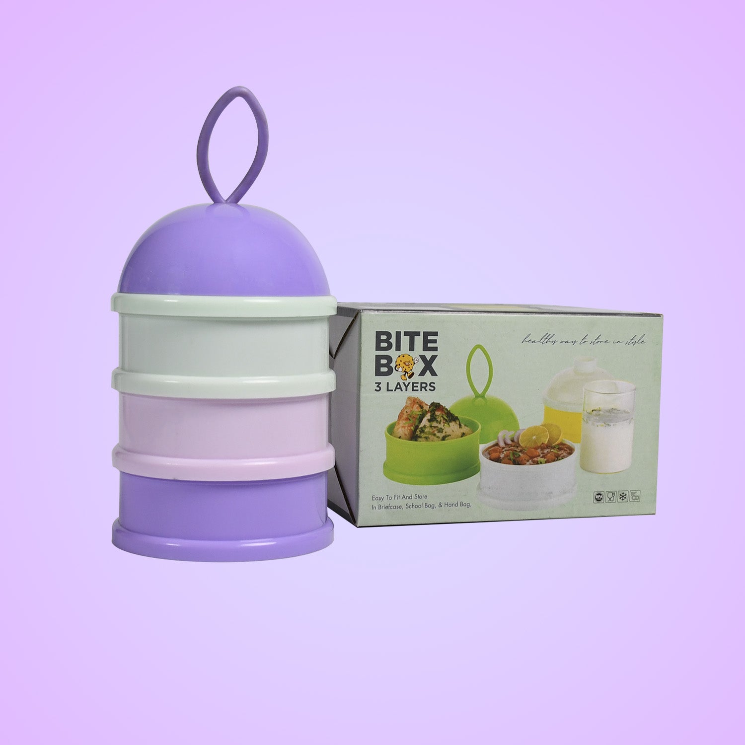 3 Layer Cute Portable Baby Food Milk Powder Storage Box Bottle Container Milk Powder Baby Food Container Bowl. (Purple) - Bhavnagar Deodap