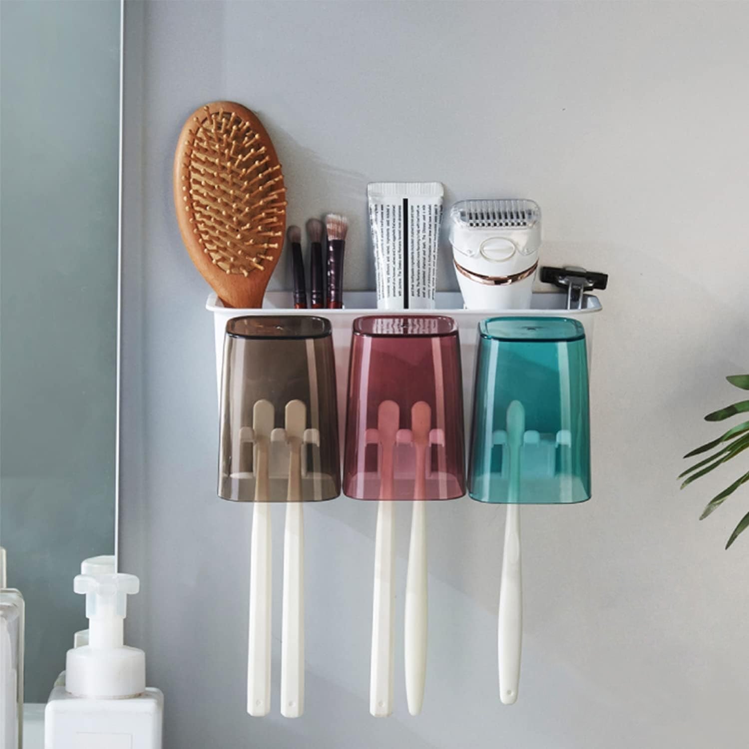 Wall Mount Toothbrush Holder with 3 Cups Automatic Toothpaste Holder Multi-Functional Kids Favorite Candy Toothbrush Holder Bathroom Accessories Organizer Rack - Bhavnagar Deodap