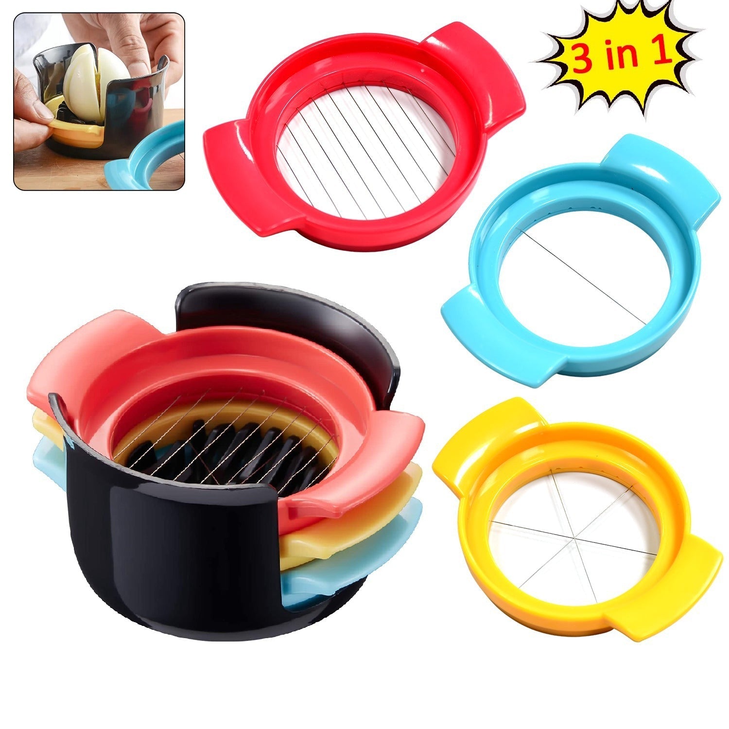 Egg Cutter Multifunctional 3 in 1 Stainless Steel Cutting Wire Cut Cutter-Durable Stainless Steel Wires. - Bhavnagar Deodap