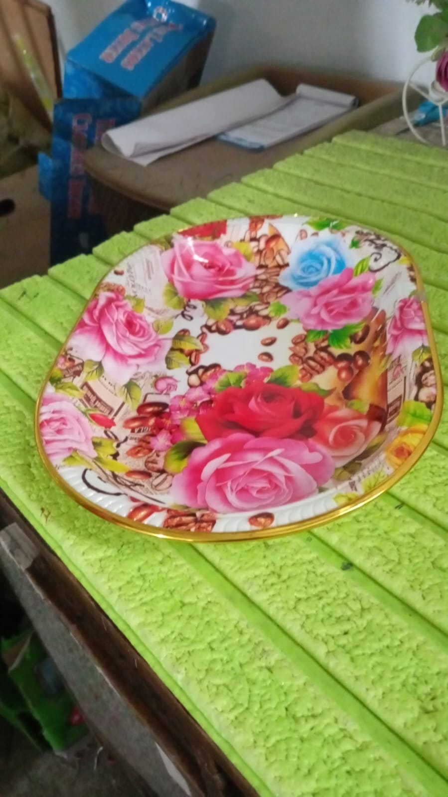 Big Plastic Flower Printed Design Serving Tray (1 Pc / 35 x 24 CM / Mix Color) - Bhavnagar Deodap