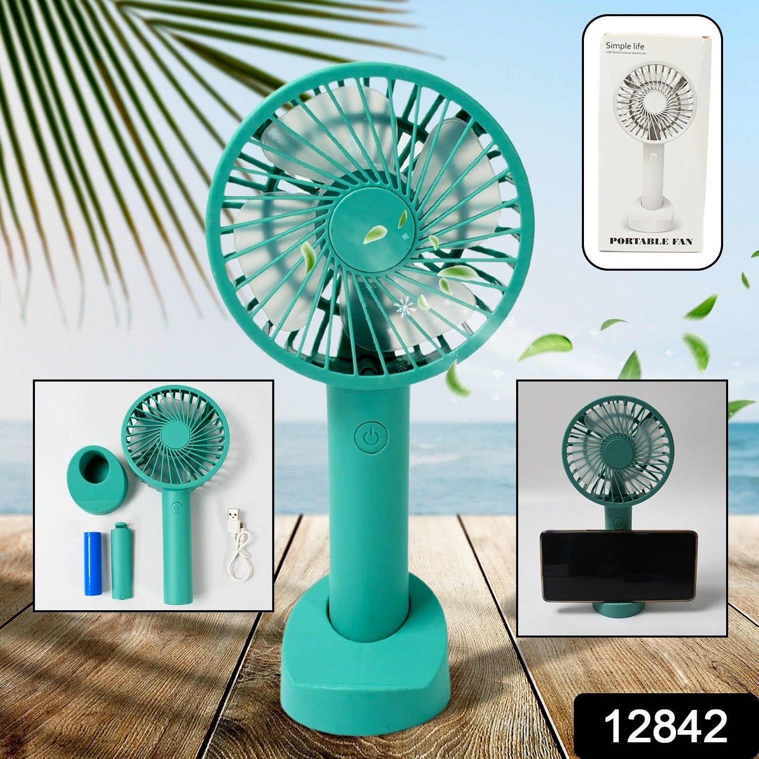 Portable Handheld Fan With 3 Speeds Battery Operated Fan Rechargeable Multi Colors As Base Phone Holder Fan (Battery Included) - Bhavnagar Deodap