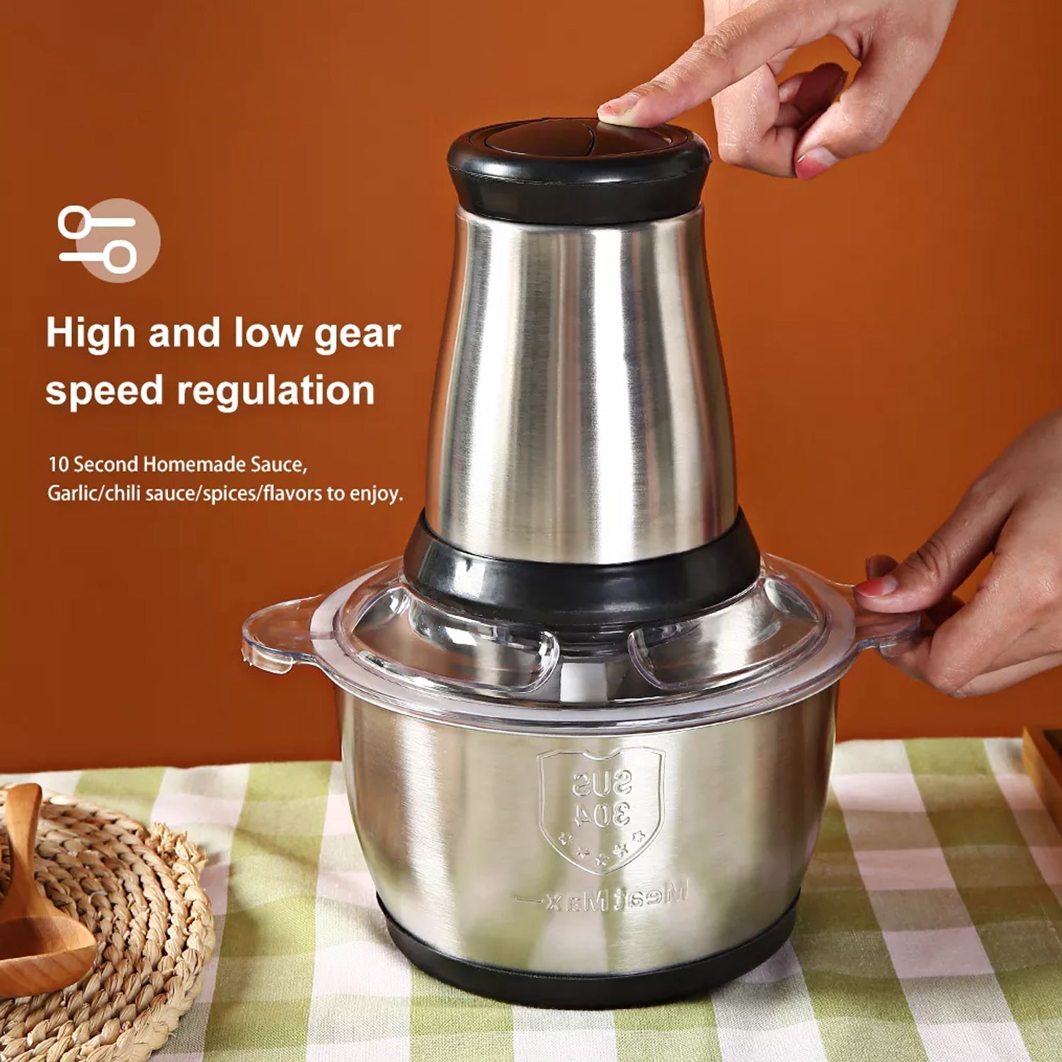 5104 3Ltr Electric Food Processor Stainless Steel Onion Cutter Multi Chopper 2 Speed Levels 5 Blades Universal Chopper for kitchen 