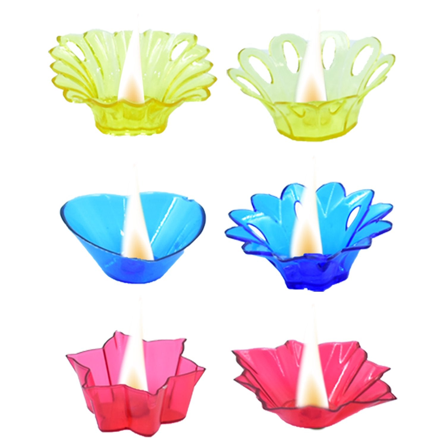 Plastic Candle Cup with Multi Shape Diwali Diya Cup (Multicolor) (12 Pcs Set) - Bhavnagar Deodap