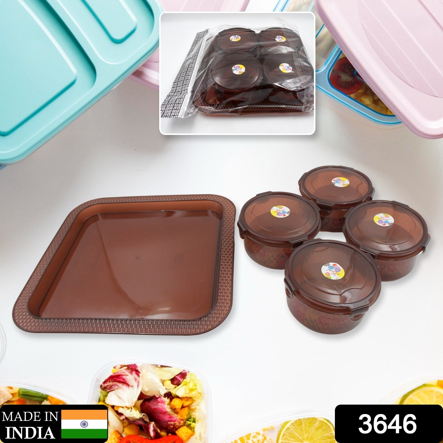 Elegance Tray, Plastic Airtight 4 Pieces Storage Container and 1 Piece Serving Tray with Lids - Bhavnagar Deodap