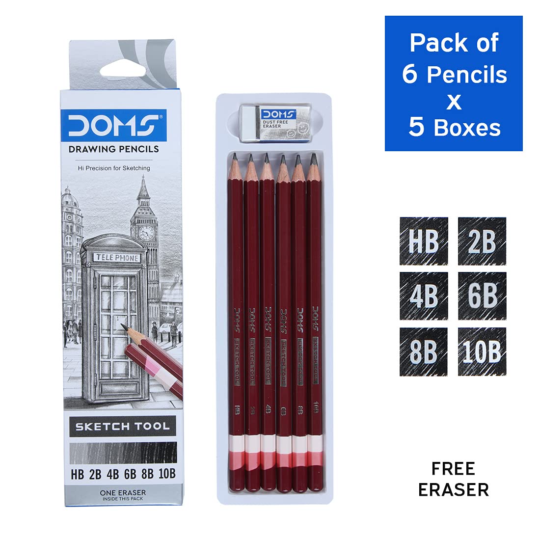 Comes With 1 Eraser (Pack of 6 )
