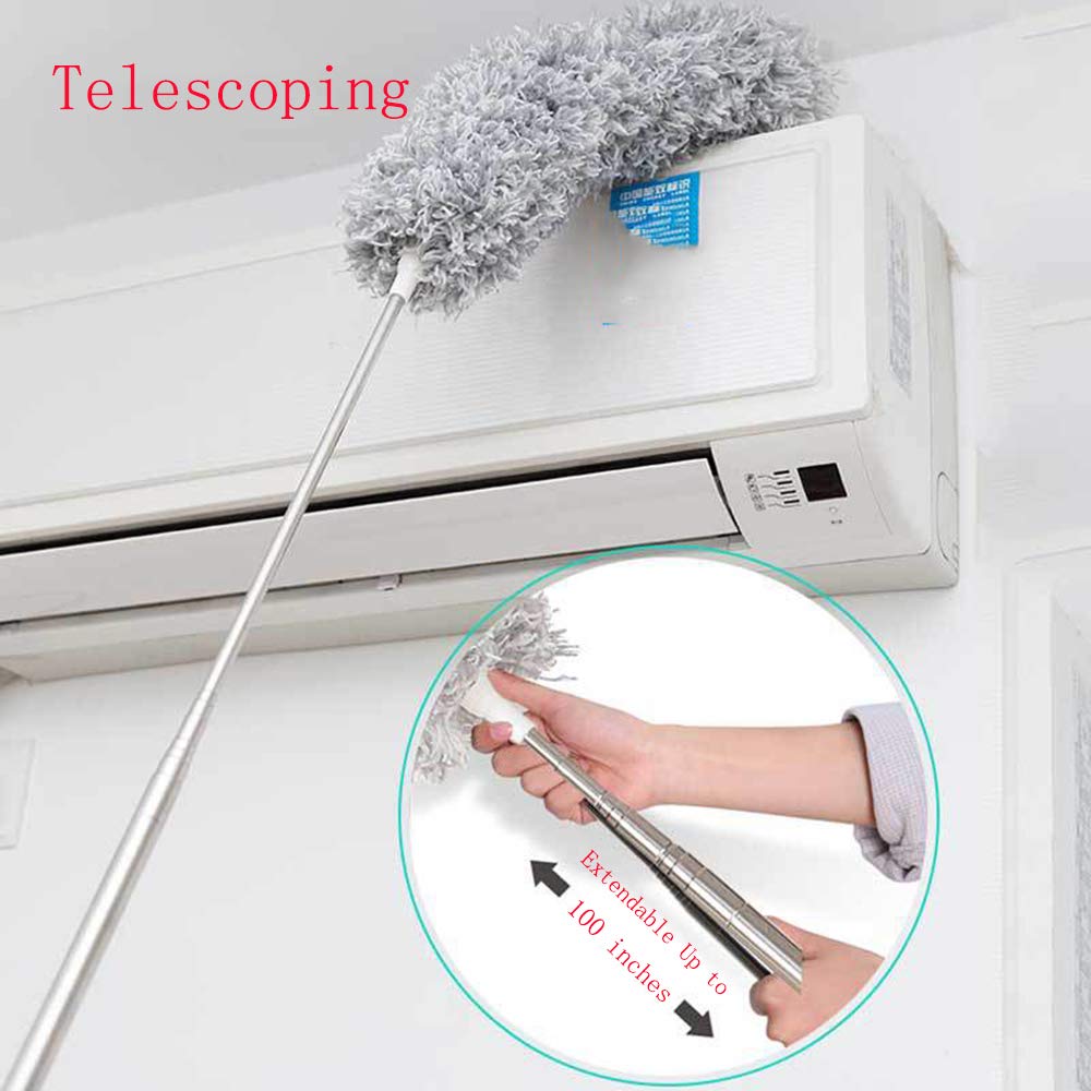 Microfiber Dusters for Cleaning, Telescoping Feather Duster with 100 inches Extendable Handle Pole, Dusting Cleaning Tools for Cleaning High Ceiling, Ceiling Fan, Blinds, Cobwebs, Furniture, Cars - Bhavnagar Deodap