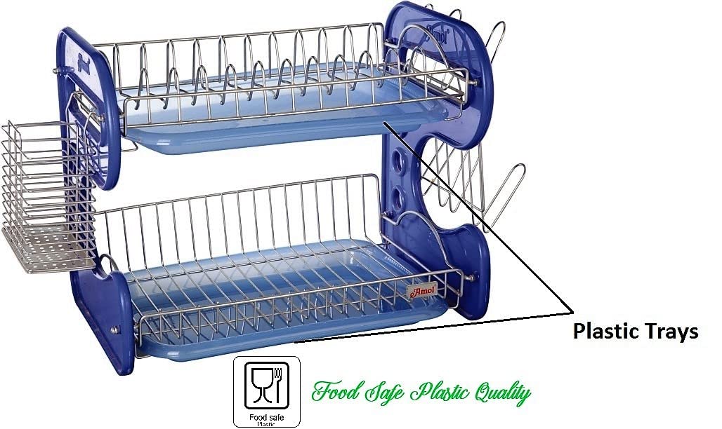 STAINLESS STEEL DRAIN BOWL STORAGE RACK HOLDER PLATE DISH CUTLERY CUP RACK WITH TRAY KITCHEN SHELF STAND - Bhavnagar Deodap