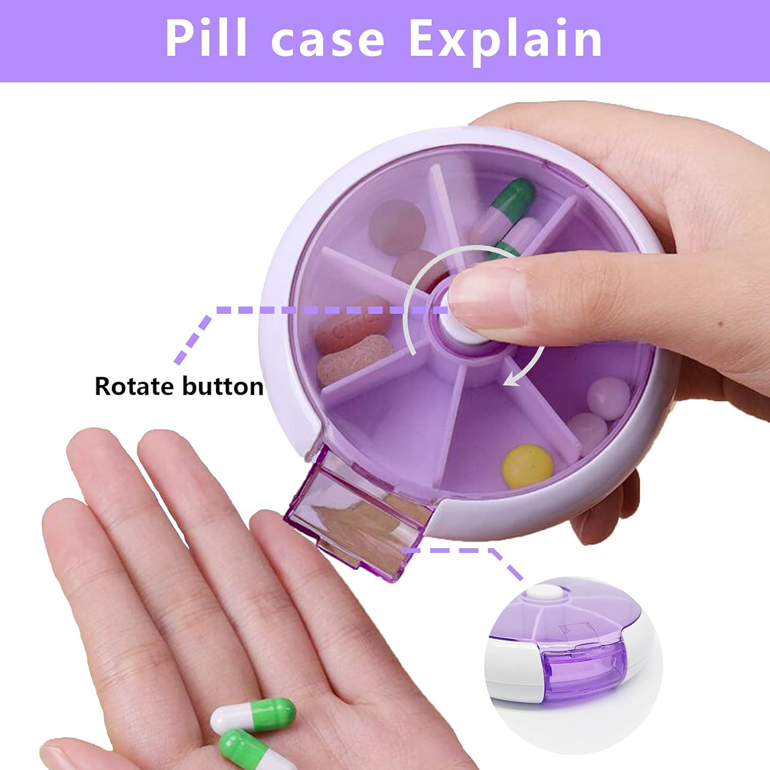 Pill Box Medicine Dispenser 7-Day Week Weekly Whee Cute Portable fruit style 7 grid seal rotation Pill Organizer Medicine Box (1 Pc) - Bhavnagar Deodap