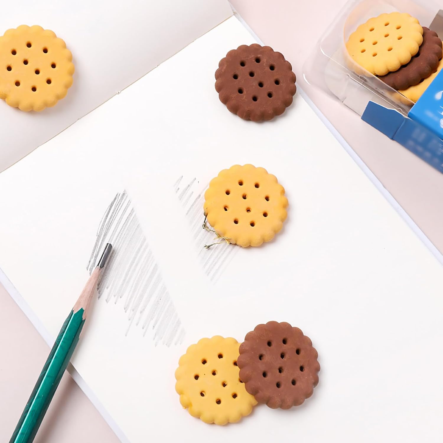 Pack of 6 Erasers Erasers Stationery School Rubber Schools Sketches Office Sign Kid Party Favour Gift Toy Gift Creative Christmas Birthday Gift in Shape Biscuits (6 Pcs Set) - Bhavnagar Deodap