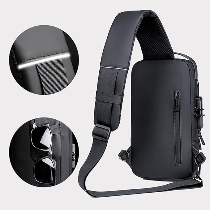 Crossbody Sling Bag For Men Women, Anti-Theft Fashion Chest Bag with USB Charging Port, Messenger Bags, Waterproof Casual Shoulder Bag