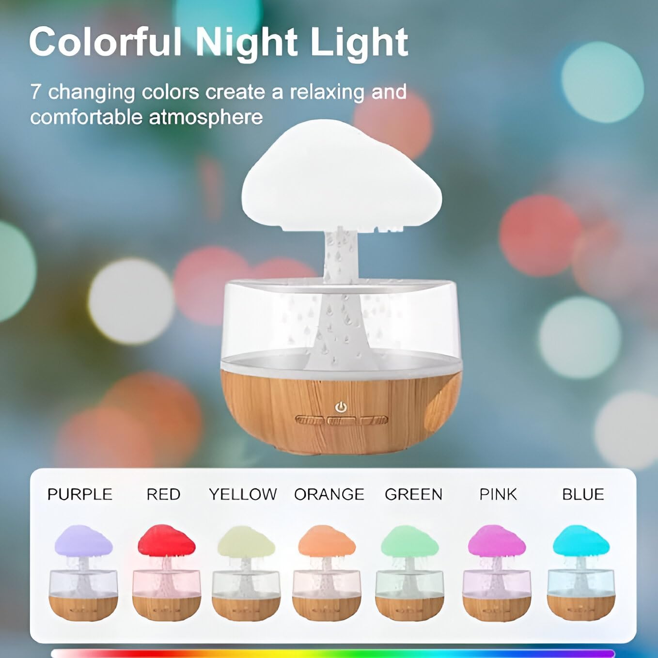 Rain Cloud Humidifier with LED Night Light – Mushroom Waterfall Diffuser, 7-Color Changing Cloud Lamp, Aromatherapy Essential Oil Diffuser for Bedroom, Nursery & Office