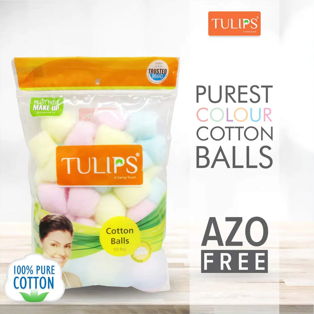 Tulips Multicolor Cotton Balls (50 Pieces) - Pack Of 1 - Bhavnagar Deodap