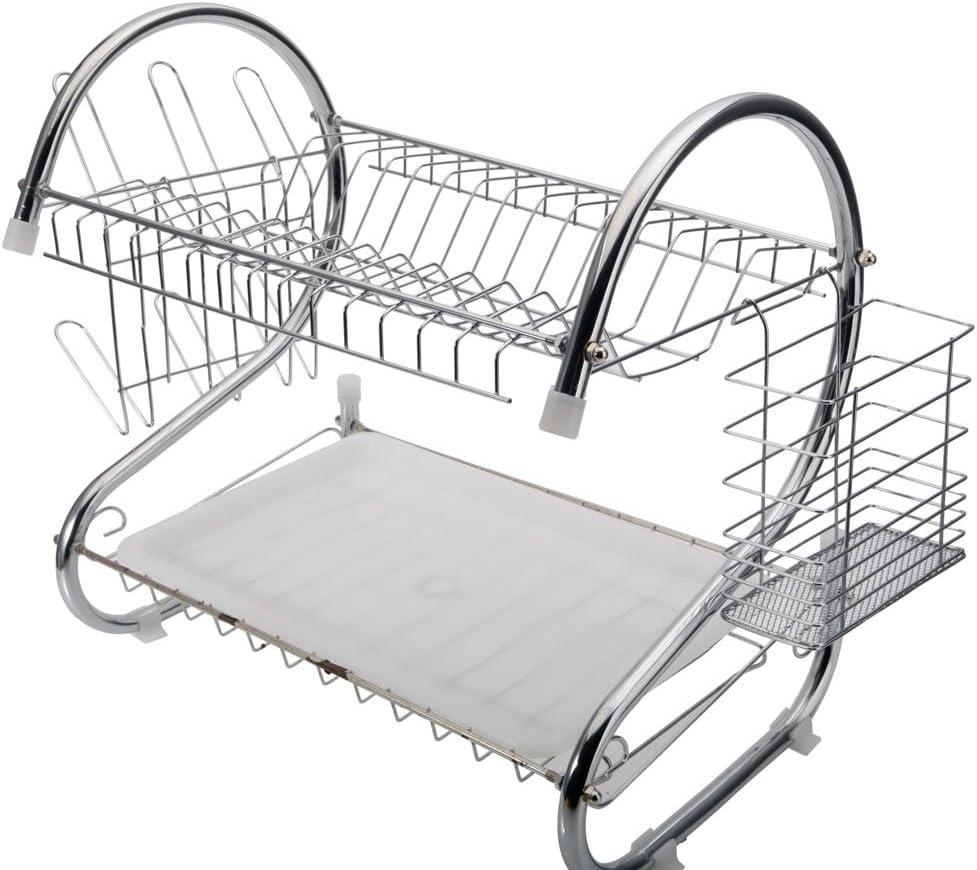 STAINLESS STEEL RECTANGLE DISH DRAINER RACK / BASKET WITH DRIP TRAY - Bhavnagar Deodap