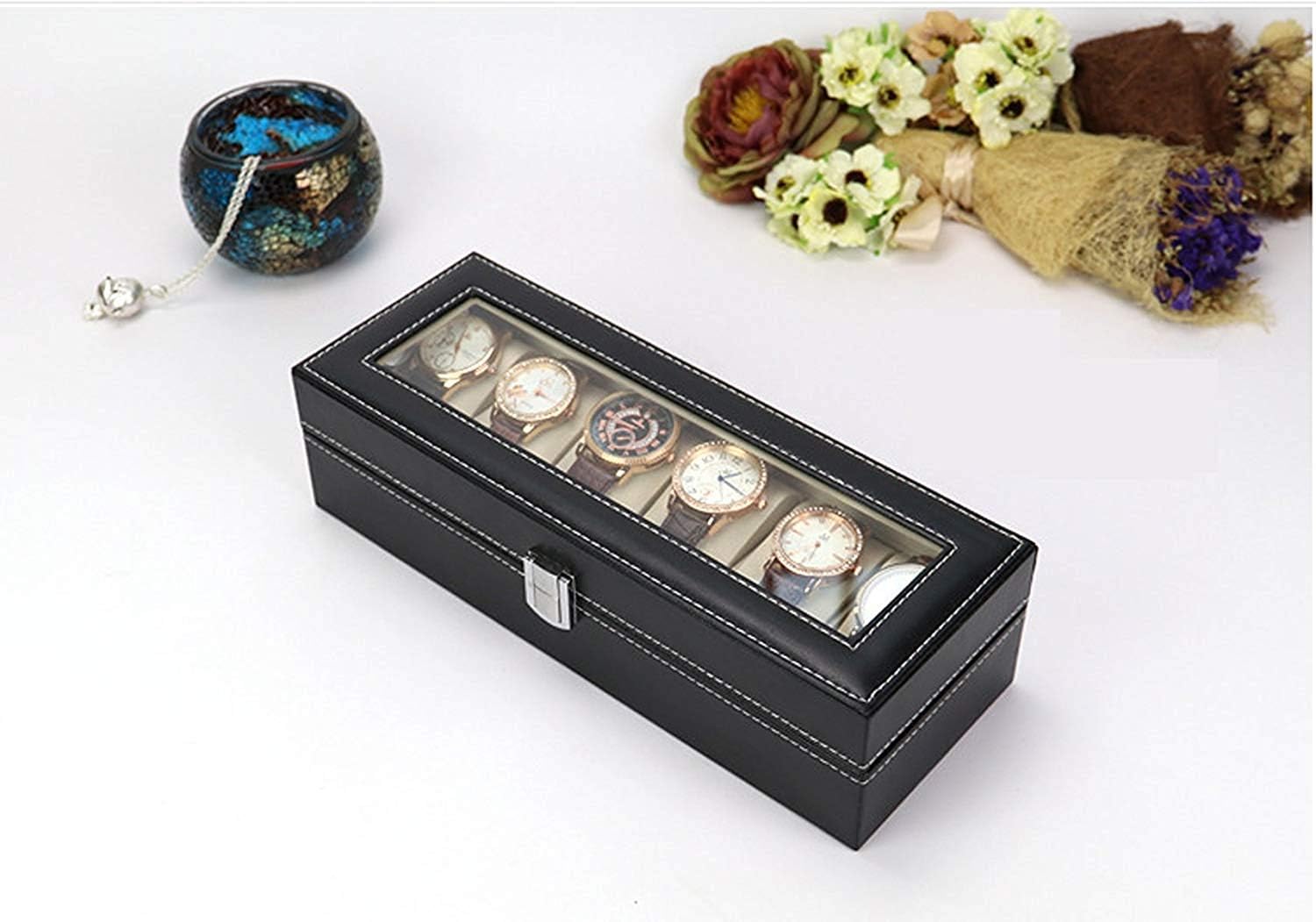 Watch Box Organizer - Watch Case Box for Men - Watch Organizer Storage Tray for Women - Wrist Watch Collection Holder 6 Slots - Sleek And Durable Display Case for All Watch Enthusiasts, Black