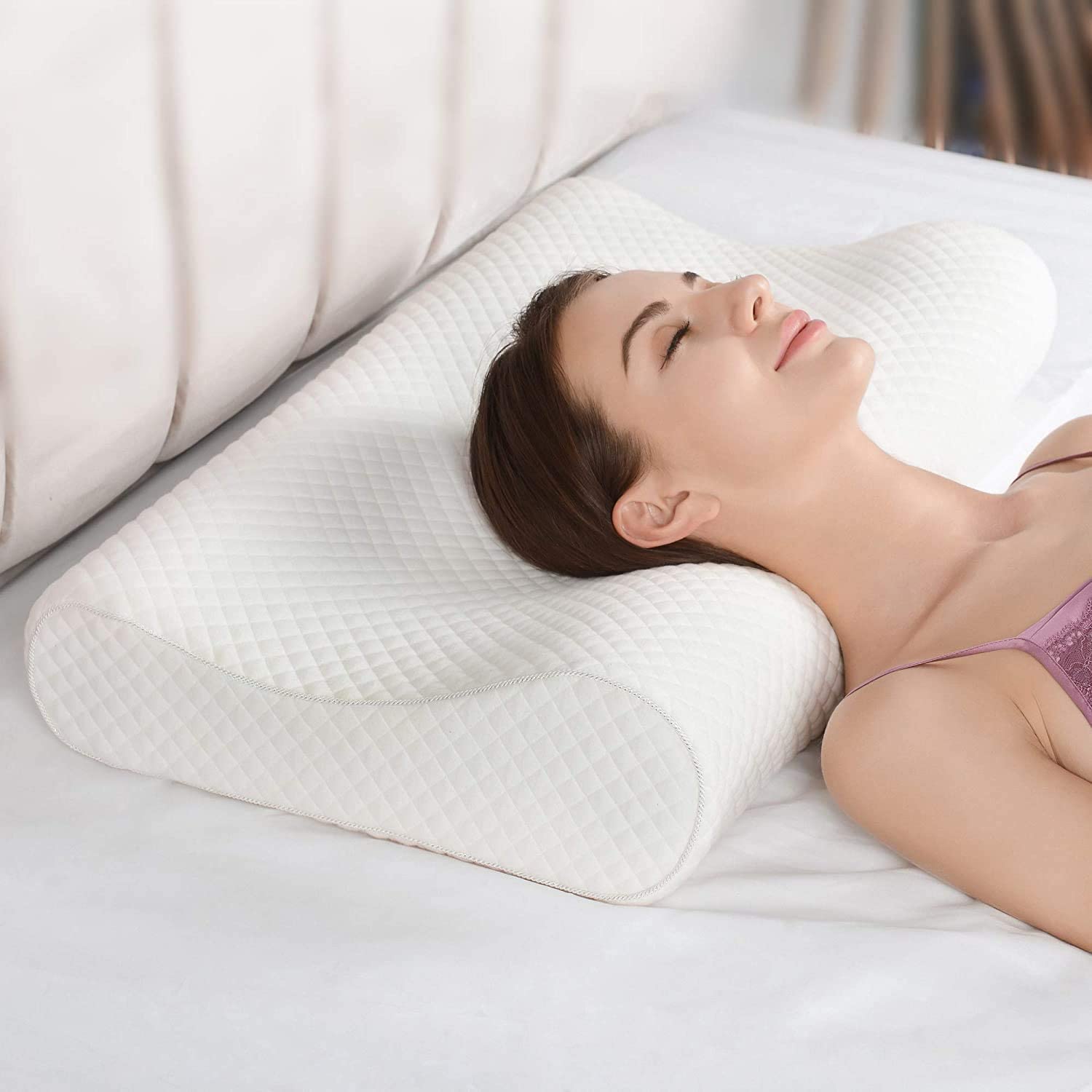 Memory Foam Pillow for Sleeping,Orthopedic Pillow for Neck Pain, Support for Back,Stomach,Side Sleepers, with Breathable Zip Cover (19X12X4INCH) (White)