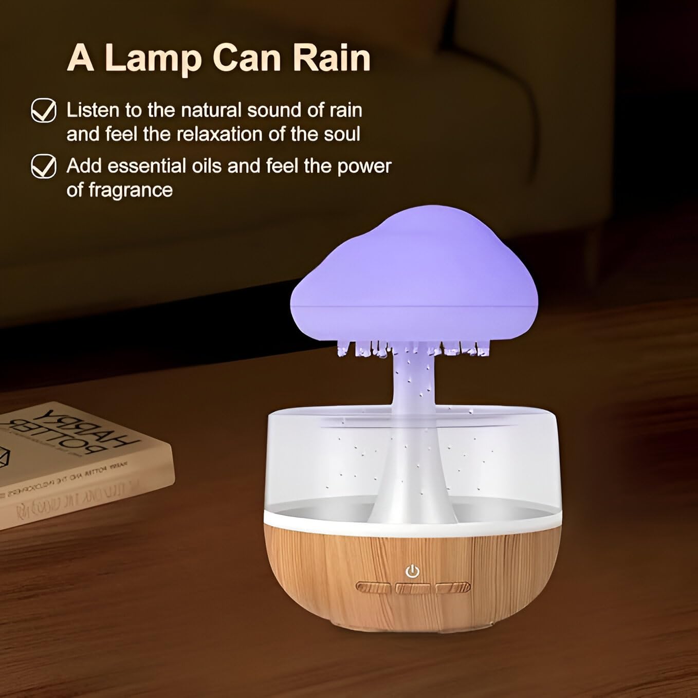 Rain Cloud Humidifier with LED Night Light – Mushroom Waterfall Diffuser, 7-Color Changing Cloud Lamp, Aromatherapy Essential Oil Diffuser for Bedroom, Nursery & Office