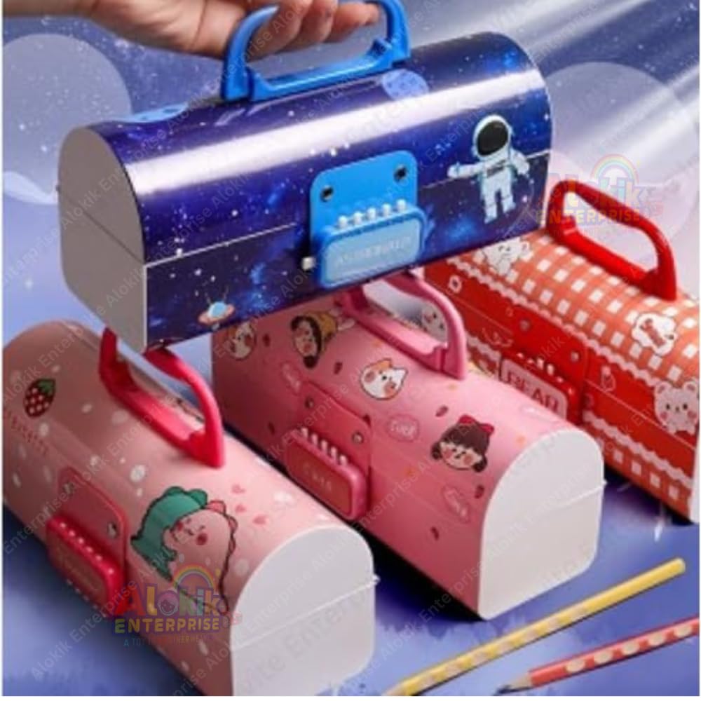 Suitcase Style Password Lock Case, Multi-Layer Stationary Organizer for Kids, Return Gift, Pink